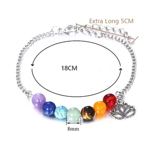 2019 New Antique Engraved Logo Natural Beads 925 Silver Bangle 7 Chakra Women Bracelet