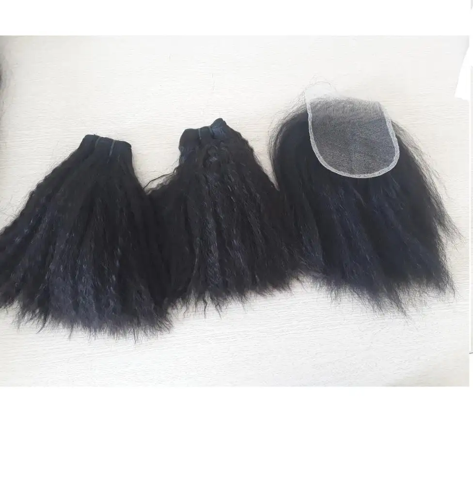 HD transparent lace/light brown/dark brown lace closure and bundle YAKI KINKY STRAIGHT VIETNAMESE HAIR