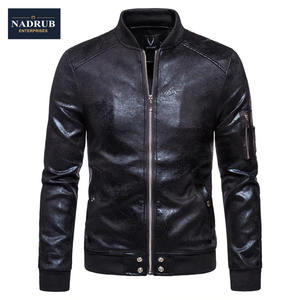 แจ็กเก็ตหนังคอปกตั้งอย่างเป็นทางการของผู้ชายสำหรับฤดูหนาวฤดูใบไม้ผลิและฤดูใบไม้ร่วง-สไตล์ซิปด้วยแรงบันดาลใจมอเตอร์เคลือบเพื่อความสบาย - Product Image 4
