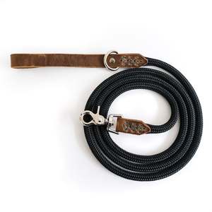Handmade Leather and Rope <b>Leash</b> with Leather Handle and Silver Clasp - Product Image 1