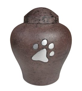 Urna de cremación de latón para mascotas, urna funeraria de color marrón personalizada con estampado de pata de plata - Product Image 1