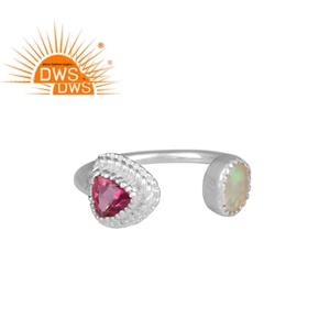 Round Ethiopian <b>Opal</b> And Pink Topaz Gemstone Stackable <b>Ring</b> Jewelry 925 Sterling Fine <b>Silver</b> Open <b>Ring</b> Jewelry Supplier - Product Image 2