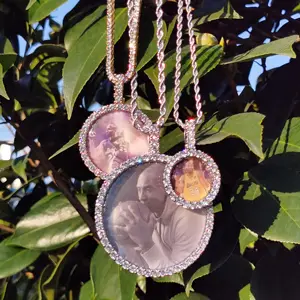 <span class=keywords><strong>Collier</strong></span> pendentif personnalisé avec photo de grand cercle, bijoux hip-hop, glacé, personnalisé avec photo de souvenir - Product Image 1