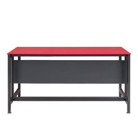 Bureau d'ordinateur moderne pour la maison, robuste, en métal, pour ordinateur portable, PC, réception, jeux, hauteur réglable, plateau en verre trempé rouge, MDF noir