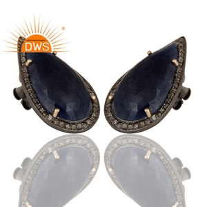 <b>Blue</b> Sapphire Diamond <b>Stud</b> <b>Earring</b> Manufacturer 18k Solid Gold and 925 Silver <b>Earring</b> Jewelry Supplier - Product Image 2