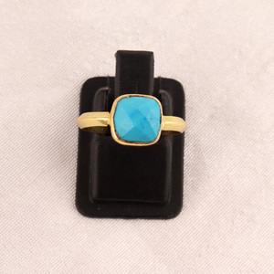 Customize Wholesale Blue <b>Turquoise</b> <b>Ring</b> Cushion Checker Cut <b>Ring</b> Handmade Minimalist Tiny Birthstone <b>Ring</b> Unisex Fine Jewelry - Product Image 5