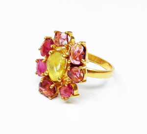 Anillo de Plata de Ley 925 chapado en oro para hombre y mujer, joyería con piedras preciosas de turmalina, Unisex - Product Image 3