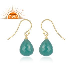 À la mode Top Vente En Argent Sterling Plaqué Or Drop Boucle D'oreille Vert Onyx Gemstone Boucle D'oreille Fournisseur Pour Les Femmes Cadeau Pour Elle - Product Image 3