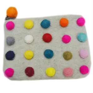 White Felt Ball Coin Purse for Girls