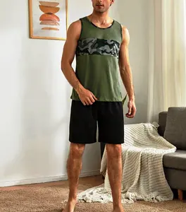 Conjunto de pijama de manga corta y pantalones cortos para hombre, ropa de dormir de 100 algodón para verano