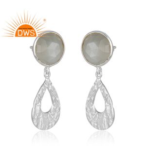 Boucles d'oreilles en pierre de lune grise naturelle texturée Boucles d'oreilles en argent sterling 925 Fournisseur de bijoux en pierres précieuses Collection délicate - Product Image 2