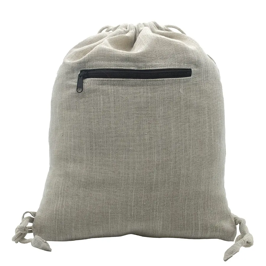 Custom made reusable eco friendly 100% linen drawstring bag with cotton lining with outer zipper pocket ecological sports bag NP