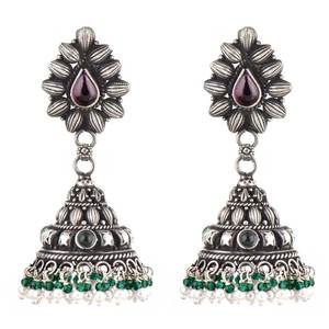 Pendientes Jhumki Étnicos Elegantes y Hermosos Hechos a Mano, Chapados en Plata de Ley 92.5, Joyería de Moda para Mujer, Venta al por Mayor, 4.8 cm NSJ-864 - Product Image 1