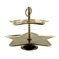Présentoir à gâteaux décoratif et écologique en aluminium à 2 niveaux avec motif d'échecs de luxe pour utilisation sur table