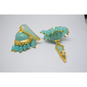 traditional latest <b>beautiful</b> meenakari golden matte finishing brass stone stud jhumka hoop earing for girls and women - Product Image 3