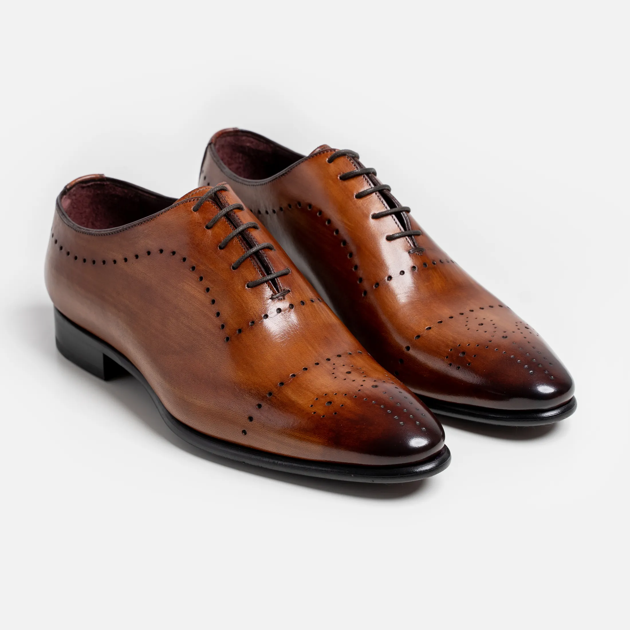 Made in Italy Lace up Oxford in Brandy color patina Full Leather Handmade Men shoes