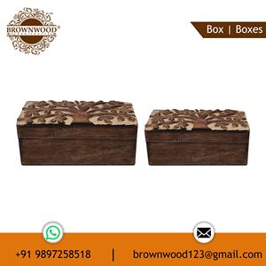 Ensemble de 2 boîtes en bois sculptées à la main Life of Tree Design Fournisseur en gros de qualité solide pour Amazon Vendeur avec fonction personnalisable - Product Image 3