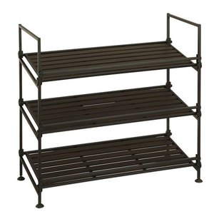 Large Wooden <b>Shoe</b> <b>Rack</b> with Seat & Shelf Simple Design Metal Organizer in Black for Home Hospital <b>Storage</b> Living Room Entryway - Product Image 2