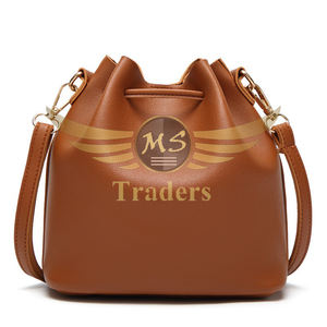 Manufacture New 2023 Fashionable Solid Brown Color Bucket Handbag Women Leather Black Drawstring Breathable Cheap Hand Bag - Product Image 3
