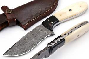 Custom Handmade Damascus Steel Skinner <b>Knife</b> Fixed Blade Hunting <b>Knife</b> with <b>Bone</b> Horn or Wood <b>Handle</b> ZR1514 OEM Supported - Product Image 2