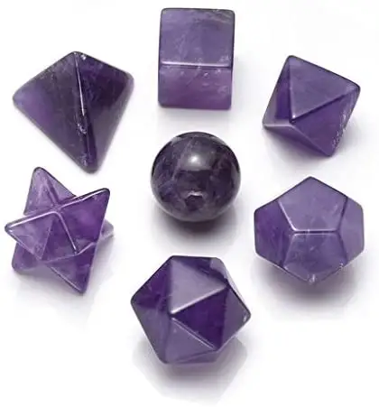 Natural Amethyst Platonic Solids Set Gemstone Healing Sacred Geometry set