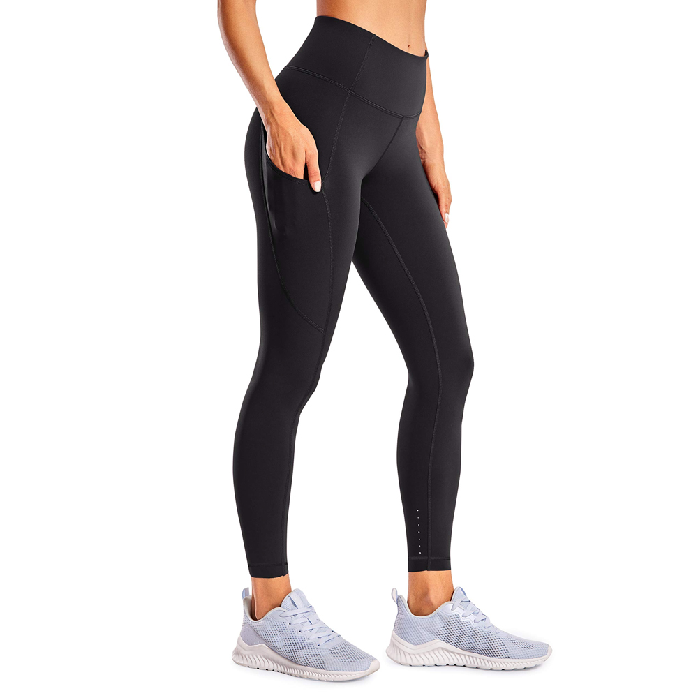 Women's Casual High Waist Breathable Knitted Gym Leggings Booty Lift Fitness Yoga Wear Scrunch Button Knee-Length Anti-Bacterial