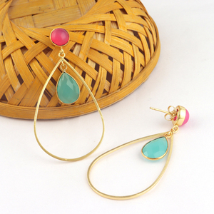 ต่างหูหินขาวเข้มสีชมพูสั่งทําพิเศษพร้อมต่างหูหินขาวเข้มตัดสีน้ําชุบทอง/เงินต่างหูห้อยหยดขัดเงาสูง - Product Image 4