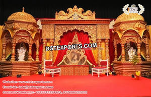 Escenario de boda de fibra dorada tradicional, conjunto de escenario de boda con el tema Grand Srilankan, escenario de Srilankan tallado Grand Golden - Product Image 3