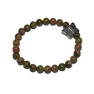 healing gemstone Unakite <b>Bracelets</b> with Butterfly Charm - Product Image 1