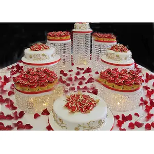 Amazing Crystal Wedding Cake Stand Beautiful Crystal Cascade With LED Lights Reddish Crystal Centerpieces