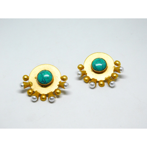latest fashion Trending handmade golden matte finishing brass stone <b>stud</b> hoop flower design earing for <b>girls</b> and women - Product Image 3