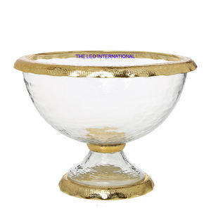 Tazón decorativo de diseño de forma redonda con soporte chapado en oro, Material de vidrio de aluminio, gran oferta, tazón grande para el hogar - Product Image 4