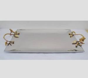 Bandeja de servicio elegante con mango dorado para el hogar, plato de cocina para fiesta de boda, decoración de Color plateado, diseño moderno, plato de Metal - Product Image 2