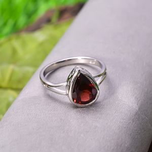 92,5 de plata de ley 2,3 Natural de gramo rojo granate anillo de piedra natal de enero en forma de pera de piedras preciosas joyería de las mujeres - Product Image 2