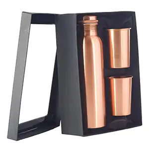 一套铜水瓶和两个铜玻璃与定制盒100% 纯手工铜瓶礼品套装