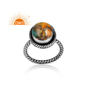 แหวนทองแดงธรรมชาติรูปวงรีสำหรับผู้ค้าส่ง,แหวนอัญมณีสีเทอร์ควอยซ์บิดเกลียวเครื่องประดับเงินโบฮีเมียน925 - Product Image 2