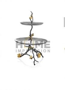 Soporte Decorativo de Metal con Ramas Florales de 2 Niveles en Dorado con Placas de Acero Inoxidable, Herramientas para Repostería, Base Redonda Brillante y Pulida - Product Image 3