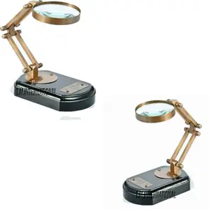 Antique Desk Decoration Brass 4"Magnifying Glass Zooming Lens Folding Magnifying Glass on Wooden Base Office table Decor