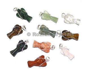 Yellow Banded Agate Wrap Three Stone Classic Gemstone <b>Angel</b> Pendant for Unisex - Product Image 1
