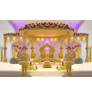 Magnifique Mandap de mariage indien en bois et platine, Mandap de mariage indien de luxe en bois, Mandap Triveni en bois pour événements en Australie - Product Image 1