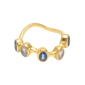 genuine oval shape kyanite rainbow moonstone gemstone 925 sterling silver supplier ring handmade jewelry