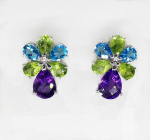 Boucles d'oreilles en argent Sterling 925, boucles à clous en forme de goutte de perle plaqué argent, ajustables et à la mode De pierres précieuses À La Mode et Charme Boucles D'oreilles - Product Image 1