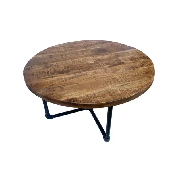 Wooden Coffee Table Luxury Home Furniture Rustic Antique Round Bed Sofa End Side Table Cross Metal Modern Black Customized Steel