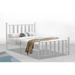 Fast Delivery Ocean Ship Modern Double Bed Metal Frame with Metal Headboard In Plain White Color Clean and Elegant