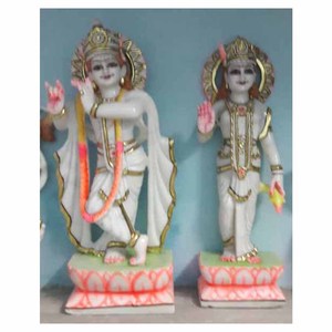 หินอ่อนสีขาวกฤษณะ Radha รูปปั้นสำหรับบูชา - Product Image 1