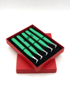 Pince à épiler d'extension de cils en acier inoxydable de revêtement de poudre de vert de céleri de Style professionnel avec vos propres outils de beauté de Logo personnalisé - Product Image 2