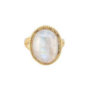 Bague ovale en pierre de lune arc-en-ciel naturelle, anneau torsadé, bague en or plaqué unisexe - Product Image 1