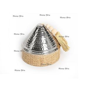 Handmade Wooden Nuts Server <b>With</b> Stainless Steel Hammered <b>Lid</b> Round Shape Customized Size Nuts Server In Bulk - Product Image 2