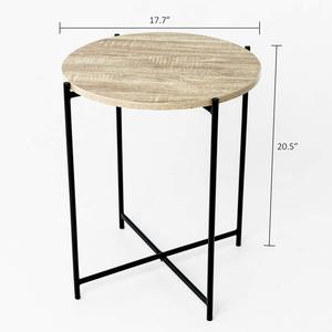 New <b>Round</b> Folding <b>Side</b> <b>Table</b> With Wooden Top and Black Powder Coated Metal Frame Vintage Coffee <b>Table</b> for Living Room Kitchen - Product Image 2