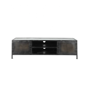 Soporte de gabinete de TV de hierro de metal negro industrial hecho a mano para muebles de sala de estar de apartamento y hotel - Product Image 4